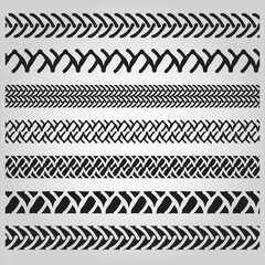 Set of Six Tyre tread pattern brushes for Illustrator 