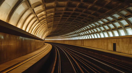 Fototapeta premium Deep subway tunnel with empty tracks