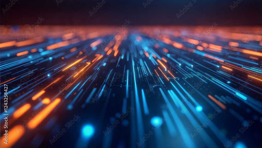 Poster a futuristic abstract part of motherboard circuit with a focus on lines and glowing lights. close-up