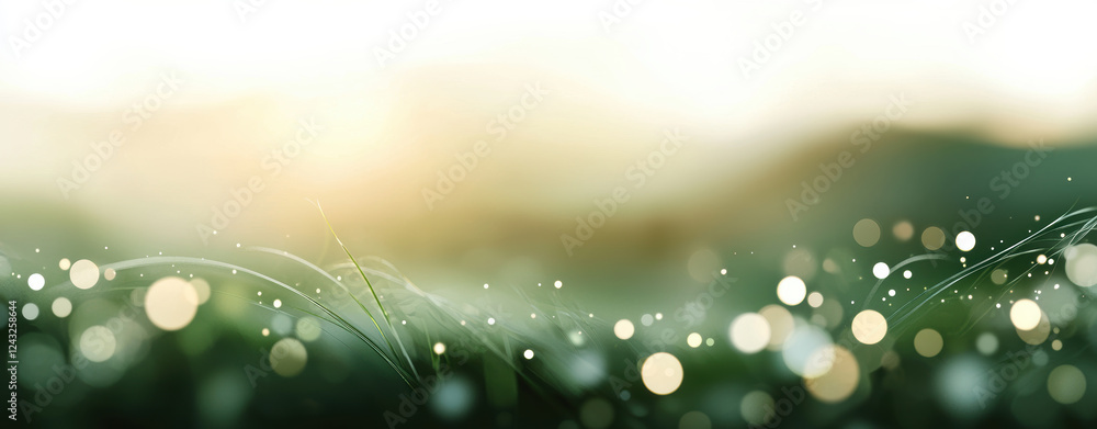 Aufkleber blurred bokeh with muted tones. serene blurred bokeh in tranquil landscape with soft green hues and 
