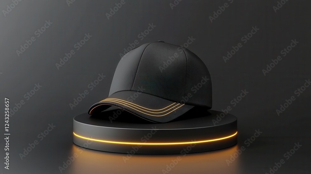 Poster minimalist 3d rendering of baseball cap with stylish design on dark background