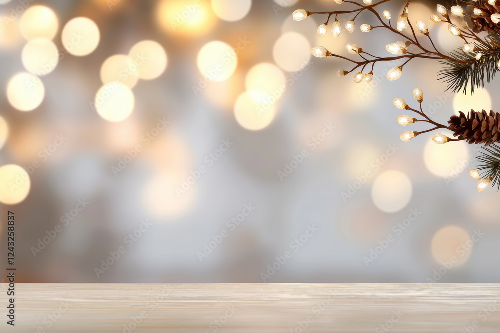 Aufkleber blurred bokeh with muted tones. bright bokeh lights create festive atmosphere with pine branches and