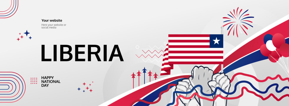 Happy independence day Liberia. Long poster national day Liberia in flag colors. Holiday banner illustration for July 26 celebration invitation party, greeting card and sale - Powered by Adobe