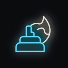 Blue and white neon sign of a lighter creating a flame, on a black background, in a line art style