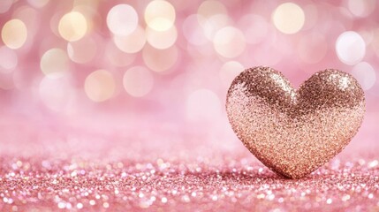 Obraz premium Glitter Heart Decoration on Sparkling Pink Background with Copy Space
