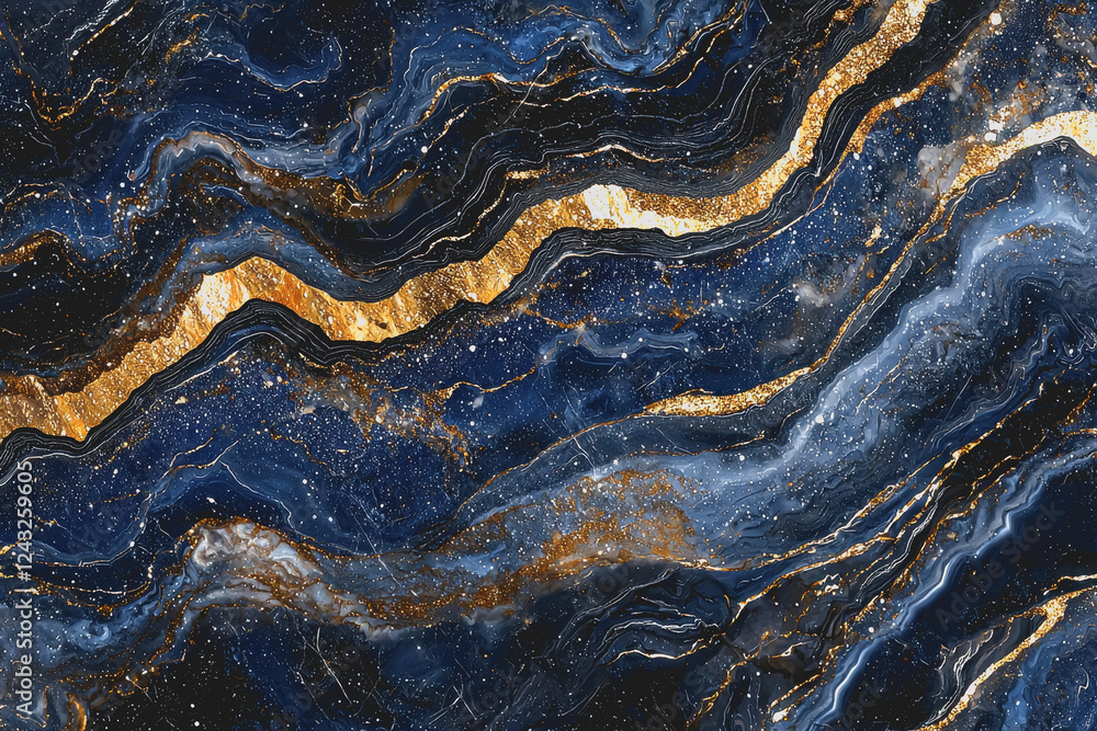 Poster blue and gold marble texture with gold stripe for background or design use in various creative proje