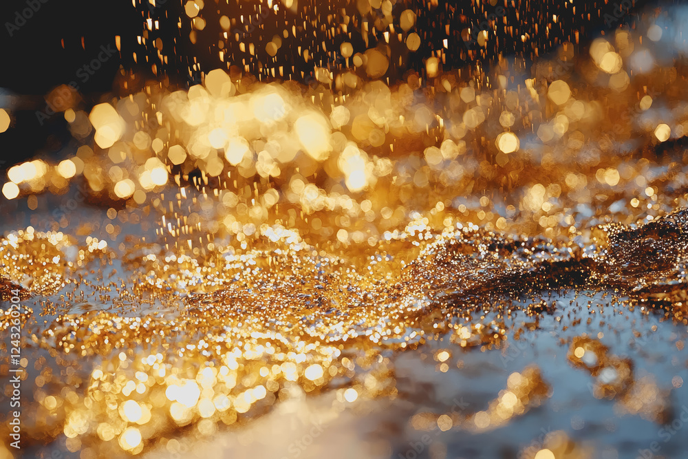 Poster close-up of sparkling gold glitter on a surface creating a shiny and shimmering texture for crafts o