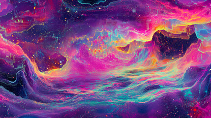 Vivid Psychedelic Mountain Range with Neon Lights