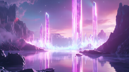Futuristic Neon Fantasy City with Glowing Towers