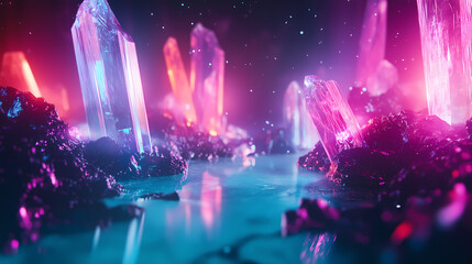 Otherworldly Sci-Fi Landscape with Luminescent Crystals