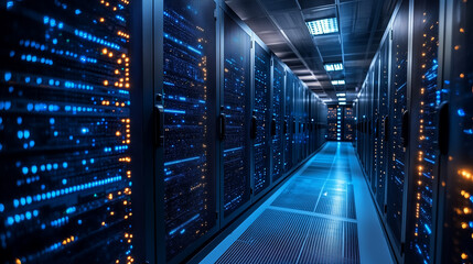 Fototapeta premium A server room with advanced biometric security access points. Bright lighting, contrast