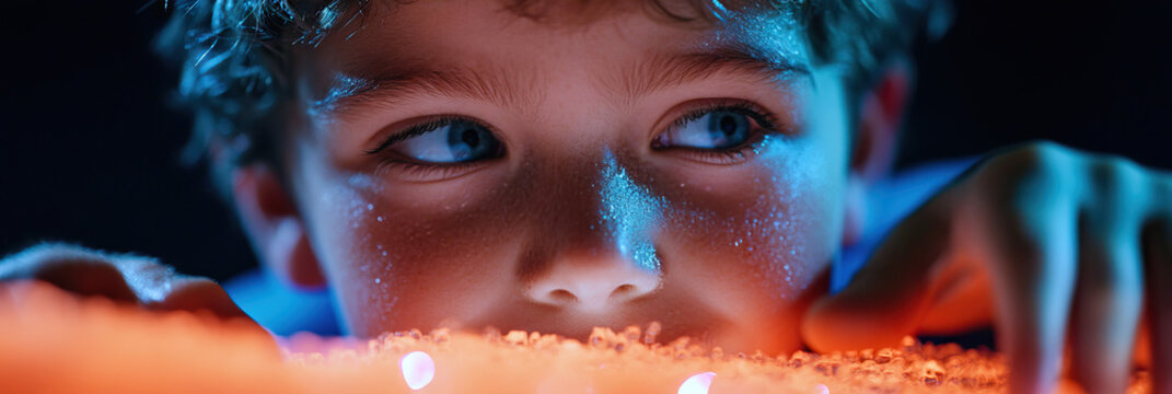 Child Interacting with Illuminated Textured Surface