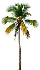 Obraz premium Tall coconut palm tree isolated on white background, solitary, serene, white background