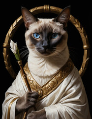 Siamese Cat in Ancient Roman Senator’s Toga Oil Painting | Pet In Clothing Portrait