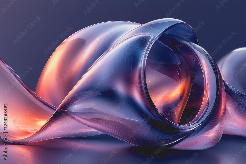 Poster 3d image depicting a flowing wave in pink and blue colors with a smooth gradient effect illustrating