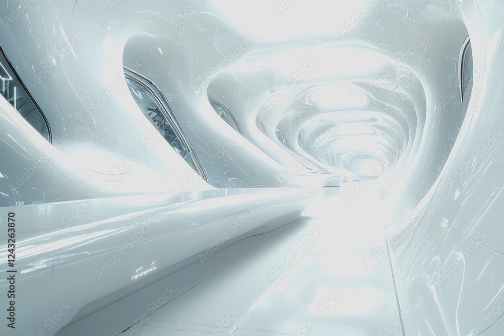 Poster long tunnel with light streaming through the entrance creating a bright focal point at the end of th