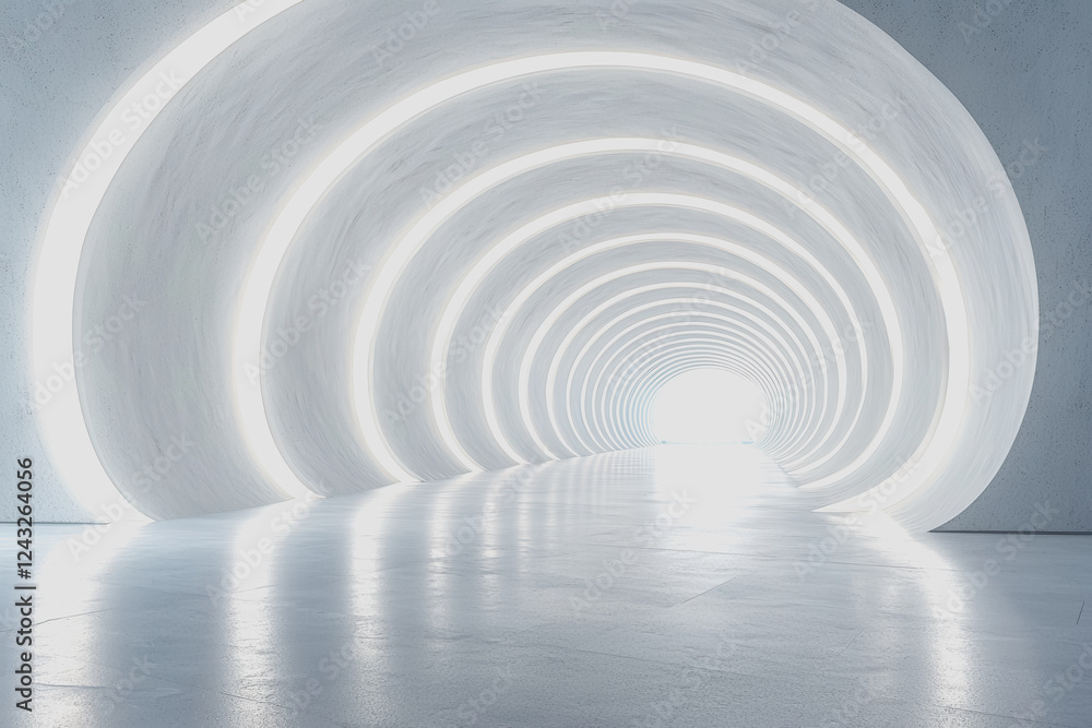 Poster white tunnel with bright light illuminating the interior creating a visually striking perspective an