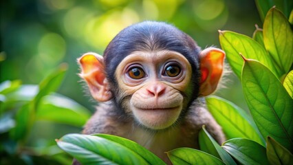 Obraz premium A mischievous monkey with a twinkle in its eye and a cheeky grin on its face