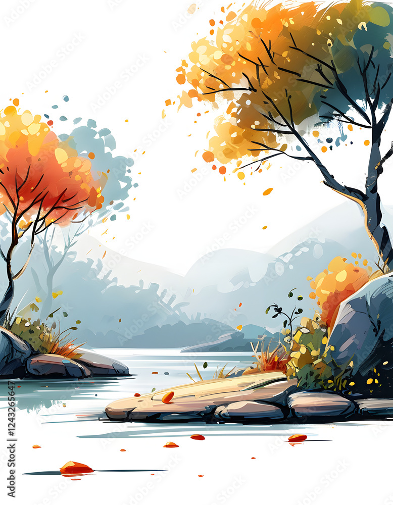 Wall mural Autumn Lake Scene