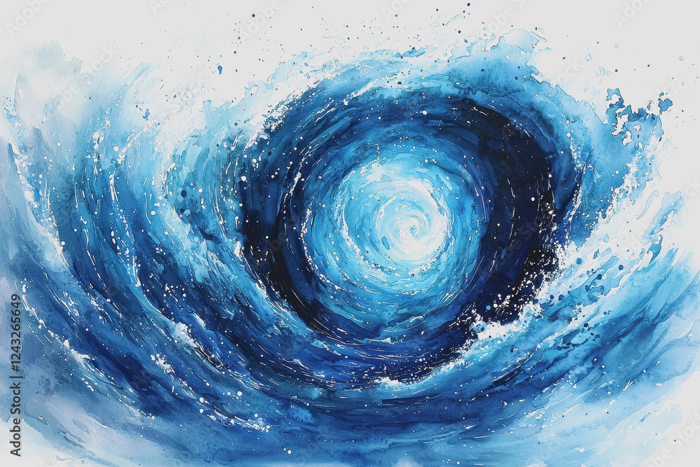 Poster painting of a blue spiral design with intricate patterns and texture on a canvas surface showcasing 