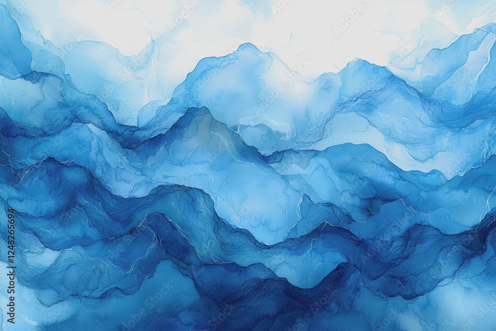 Poster blue and white abstract painting featuring swirling patterns and dynamic textures on canvas for cont