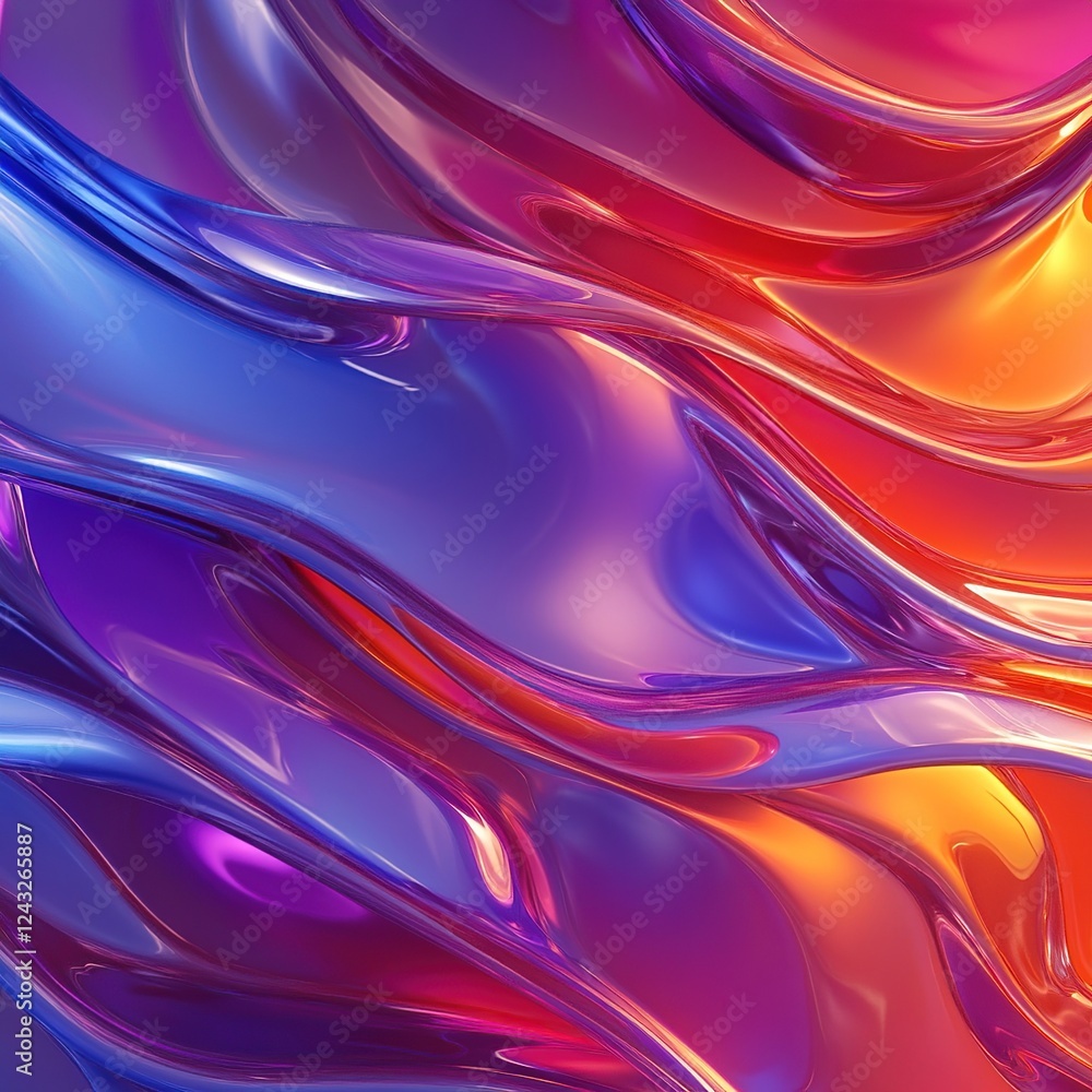 Poster fluid colors swirl and flow dynamically in abstract design, creating vibrant hues with iridescent sh