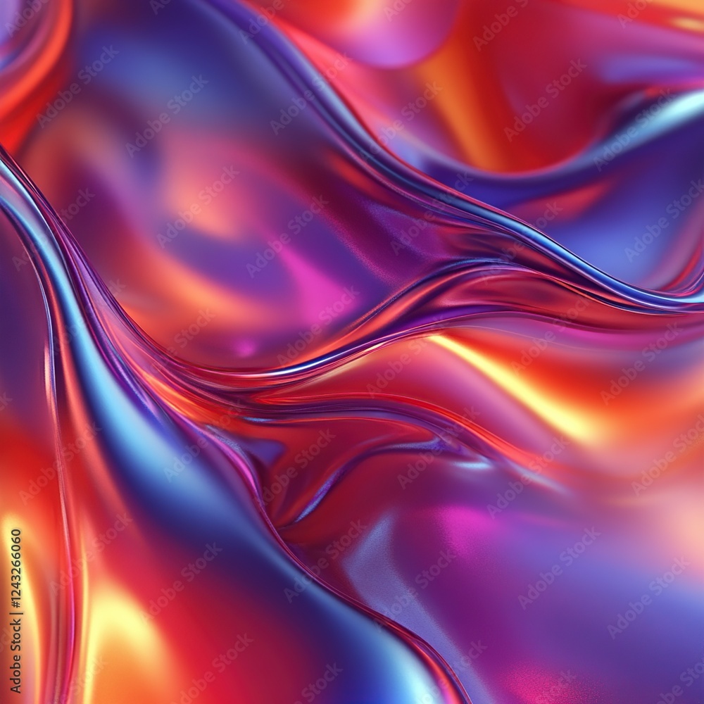 Poster fluid colors swirl and flow dynamically in abstract motion, iridescent shimmer creates a hypnotic vi