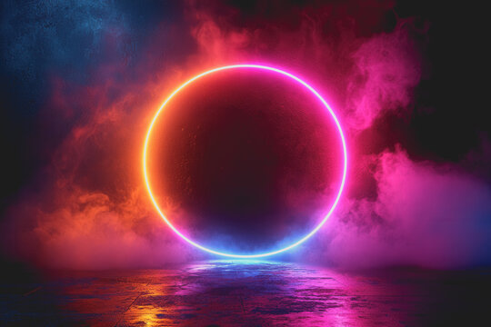 Bright pink and blue eclipse in the sky during twilight with clouds and atmospheric colors illuminating the scene