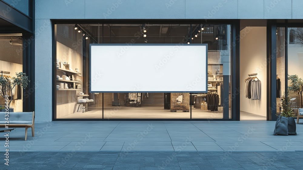 Poster white blank store signage for retail display in modern shopping environment with no text or graphics