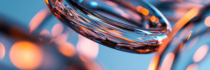 Intersecting Translucent Glass Rings with Orange and Blue Light