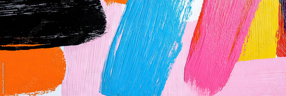 Poster abstract painting with overlapping brushstrokes in multiple colors