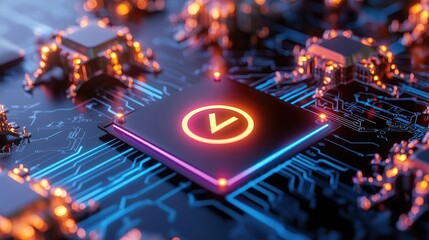 Digital transformation cybersecurity concept. AI-driven cybersecurity, holographic warning symbols, neon black-and-blue tones