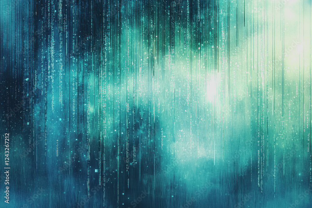 Poster blue and green abstract background with stars creating a cosmic atmosphere for use in digital design