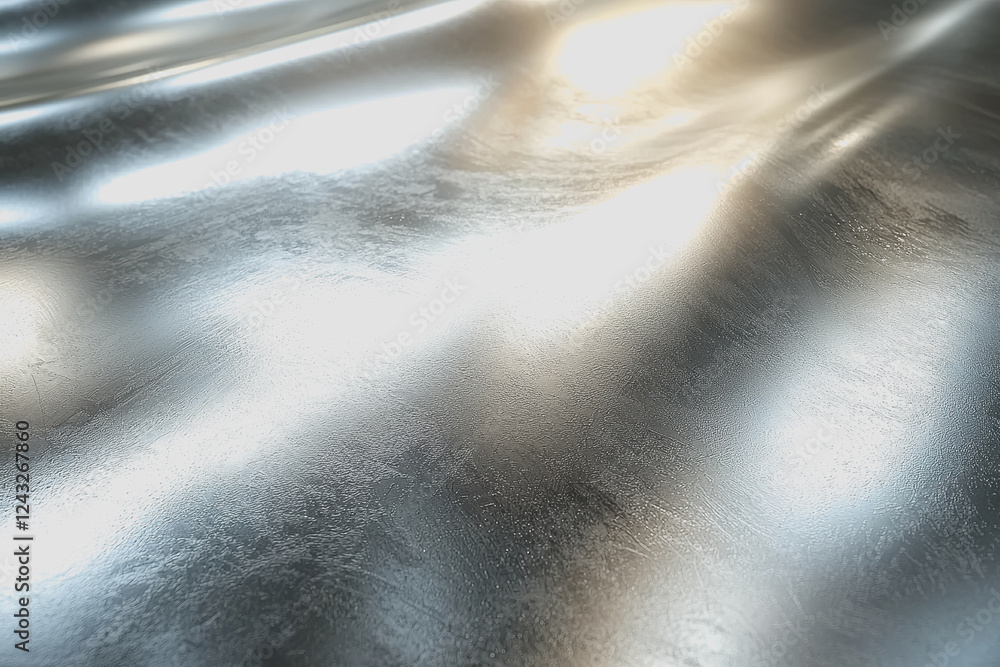 Poster close up of a shiny metal surface reflecting light with intricate details and textures showcasing it