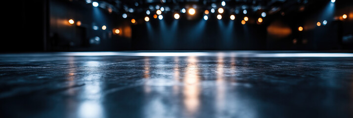 Reflective Floor with Blurred Stage Lighting