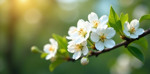 Fototapeta premium Delicate white flowers on an orange tree branch, blossoming, floral arrangement