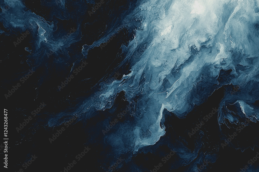 Poster black and white abstract background featuring a blue and white swirl design creating a modern artist