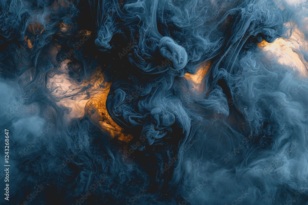 Poster black and blue smoke texture on a dark background creating an abstract and artistic visual effect fo