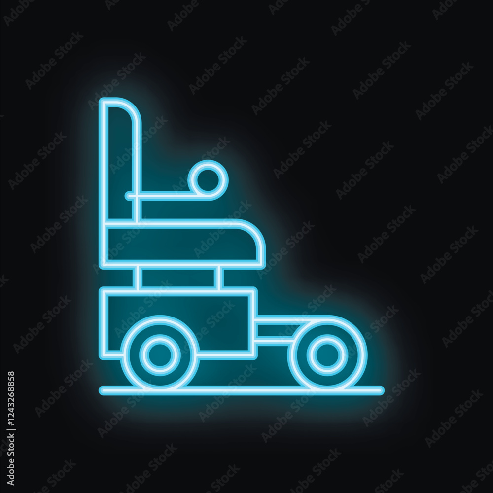 Poster neon icon of automated guided vehicle moving on black background