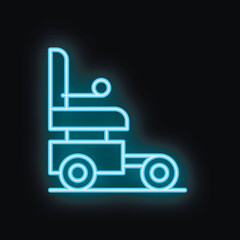 Neon icon of automated guided vehicle moving on black background