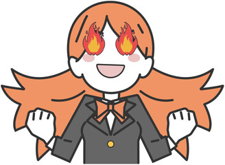 メラメラと目が燃える女子生徒・学生