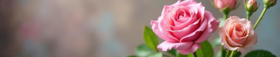 Obraz premium Pink rose in a vase with fresh flowers and foliage, fresh, arrangement