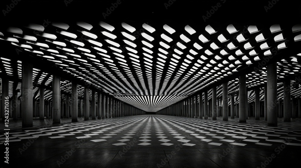 Poster abstract architectural design with columns and patterned floor