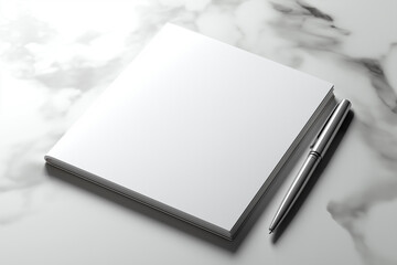 Blank Notebook and Silver Pen Mockup on Marble