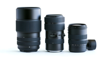 Camera lens on white background. Photographer's equipment , set of Vintage camera lens isolated on white background
