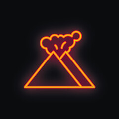 Bright neon sign of a volcano erupting with smoke