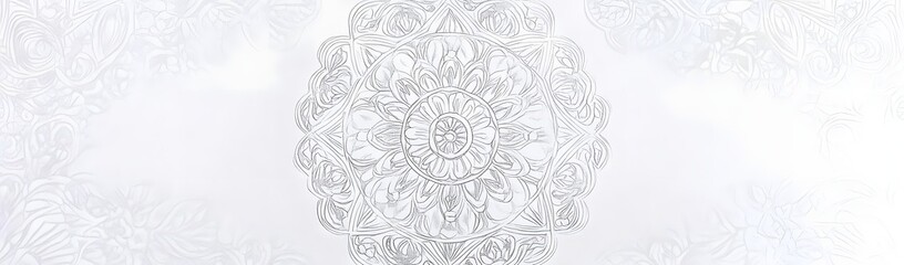 Intricate white mandala design on a soft background, showcasing detailed patterns and textures
