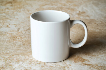 Fototapeta premium Blank White Mug on Rustic Beige Surface