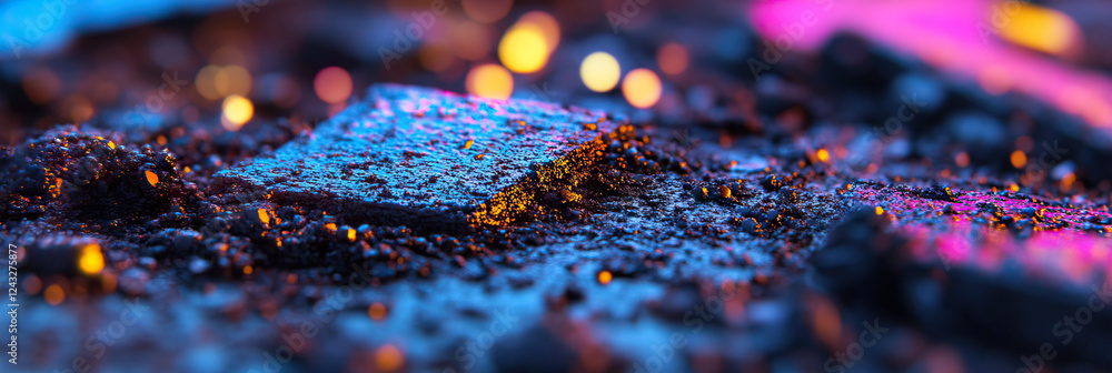 Poster illuminated textured block on granular surface