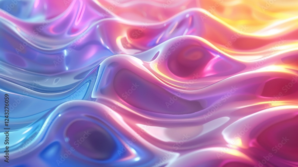 Poster gradient abstract background with iridescent waves flowing in vibrant colors reflecting light at var
